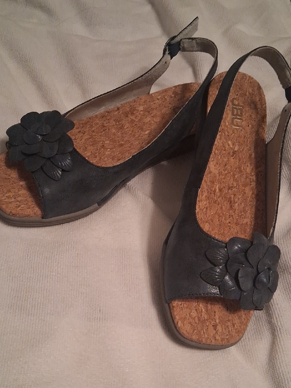 GBX Black Floral Cork Slingback Wedges